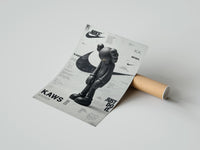 Rolled KAWS Companion figure standing poster beside its crush-resistant kraft shipping tube