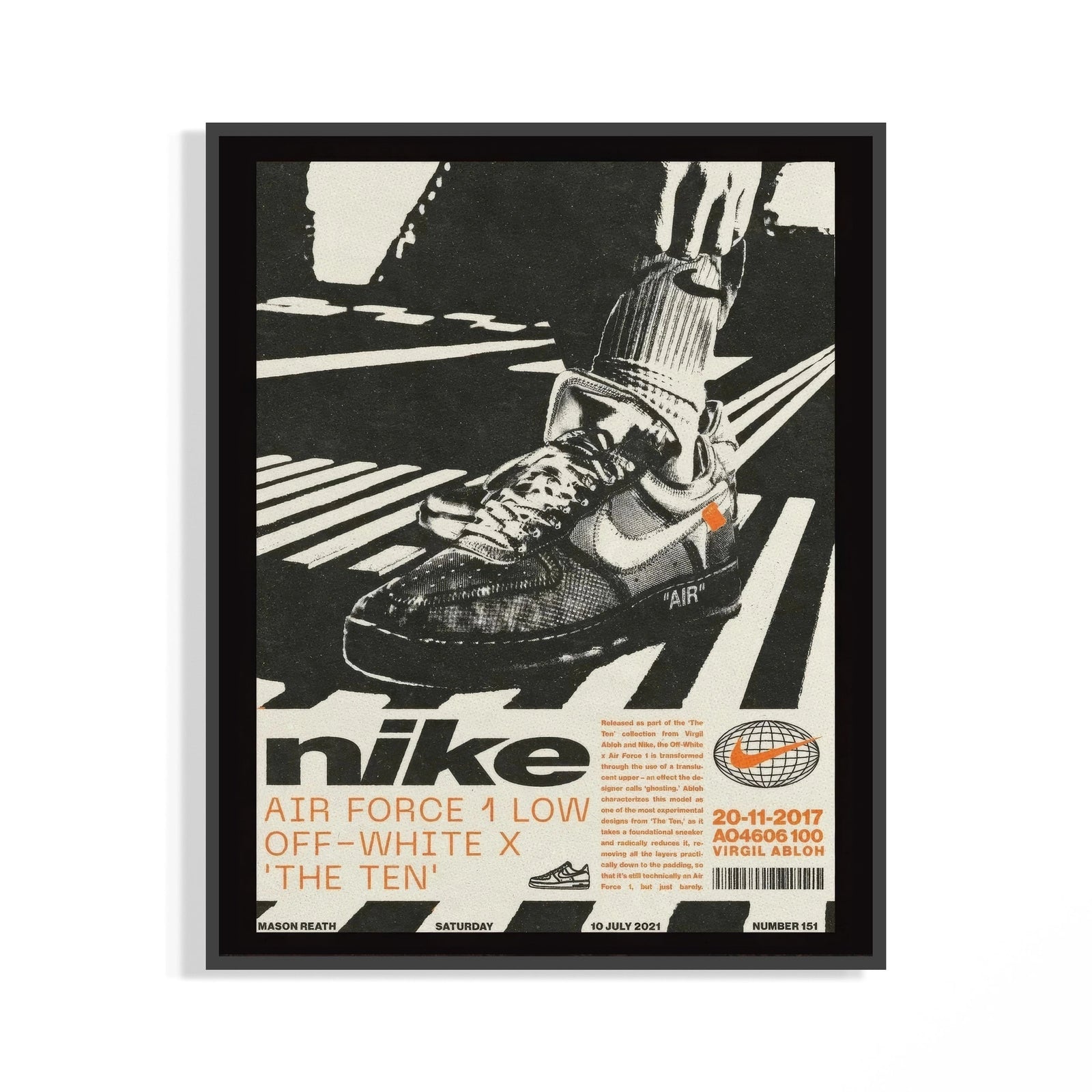 Framed Nike Air Force 1 Low sneaker print displayed as a statement piece