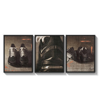 Nike running shoes triptych three-panel set arranged as a triptych on a bright gallery wall