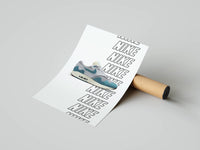 Nike x Patta Air Max 1 on an aqua blue background poster resting on a cardboard shipping tube