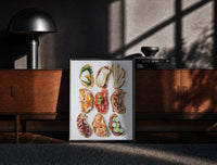 Black-framed Nine Crostini Grid print on the floor in front of a dark wooden console