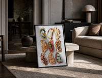 Nine Crostini Grid print on the floor, leaning against a travertine table
