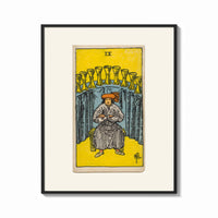 Framed Seated man before nine golden cups print shown as a bold statement piece on a clean gallery wall