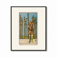 Framed Man holding wooden staff among wands print shown as a bold statement piece on a clean gallery wall