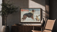 Nora Drummond After the Storm print in a walnut frame above a fluted sideboard and cane chair