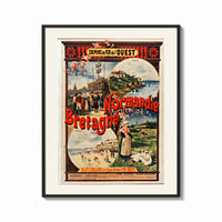 Framed French coastal travel scenes print shown as a bold statement piece on a clean gallery wall