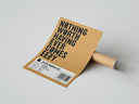 Rolled Motivational typography shoe box label poster beside its crush-resistant kraft shipping tube