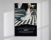 White Nike Air Force 1 sneaker poster in a slim frame on a bright wall with soft window light