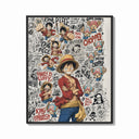 Framed Monkey D. Luffy and Chopper collage print shown as a bold statement piece on a clean gallery wall
