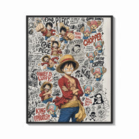 Framed Monkey D. Luffy and Chopper collage print shown as a bold statement piece on a clean gallery wall