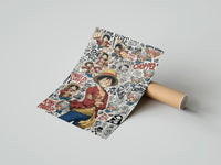 Rolled Monkey D. Luffy and Chopper collage poster beside its crush-resistant kraft shipping tube