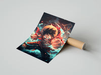 Rolled Anime pirate boy punching pose poster beside its crush-resistant kraft shipping tube