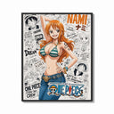 Framed Nami from One Piece anime print shown as a bold statement piece on a clean gallery wall