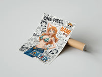 Rolled Nami from One Piece anime poster beside its crush-resistant kraft shipping tube