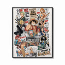 Framed One Piece Straw Hat Crew characters print shown as a bold statement piece on a clean gallery wall