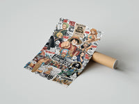 Rolled One Piece Straw Hat Crew characters poster beside its crush-resistant kraft shipping tube