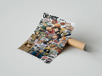 Rolled One Piece Straw Hat Crew characters poster beside its crush-resistant kraft shipping tube