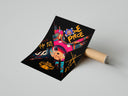 One Piece Tony Chopper 3D2Y Cyberpunk Design poster partially unrolled from cardboard shipping tube on gray surface