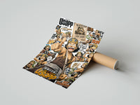 Rolled Usopp sniper character collage poster beside its crush-resistant kraft shipping tube