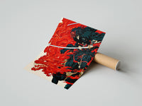 Rolled Demon-masked samurai riding black horse poster beside its crush-resistant kraft shipping tube