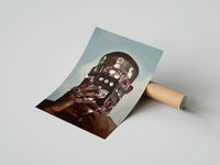Gently curled Ornate Headpiece with Fringe and Rings print beside its protective shipping tube