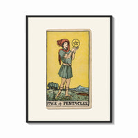 Framed Youth holding pentacle coin print shown as a bold statement piece on a clean gallery wall