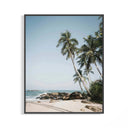 Framed Palm trees on tropical beach print displayed as a statement piece