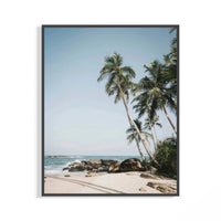 Framed Palm trees on tropical beach print displayed as a statement piece