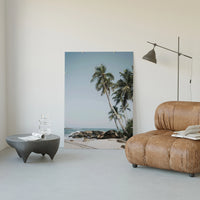 Palm trees on tropical beach poster framed in a luxury living-room setting