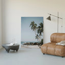 Palm trees on tropical beach poster framed in a luxury living-room setting