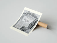 Rolled Reclining Egyptian woman perfume advertisement poster beside its crush-resistant kraft shipping tube