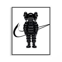 Framed Black inflated cartoon companion figure print displayed as a statement piece