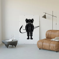 Black inflated cartoon companion figure poster framed in a luxury living-room setting