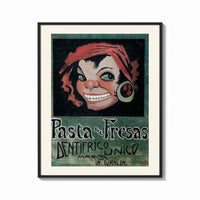 Framed Grinning woman's face with earring print shown as a bold statement piece on a clean gallery wall
