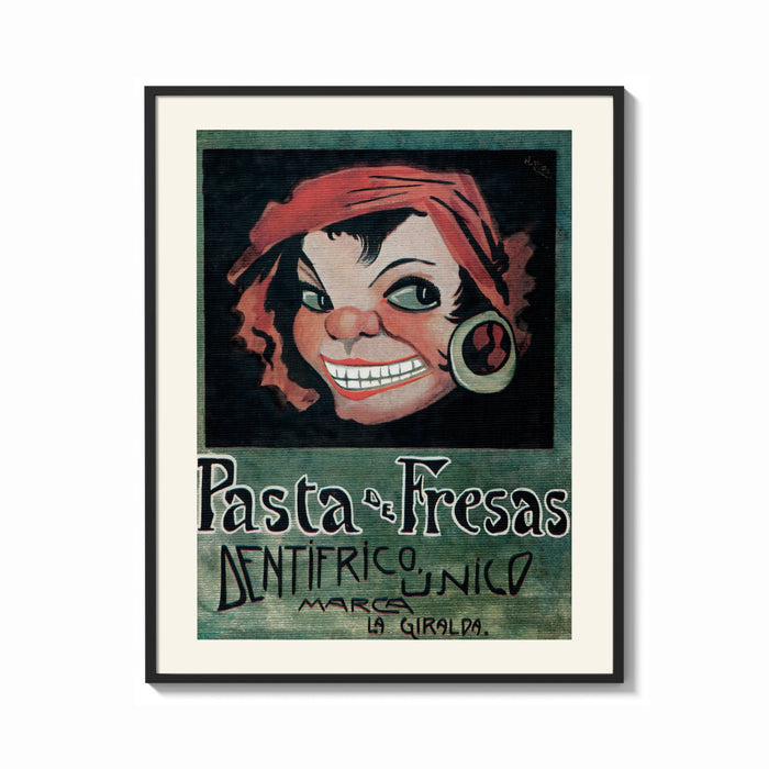 Framed Grinning woman's face with earring print shown as a bold statement piece on a clean gallery wall