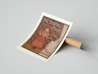 Rolled Young girl in red nightgown poster beside its crush-resistant kraft shipping tube
