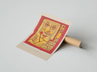 Rolled Abstract face with small figures poster beside its crush-resistant kraft shipping tube