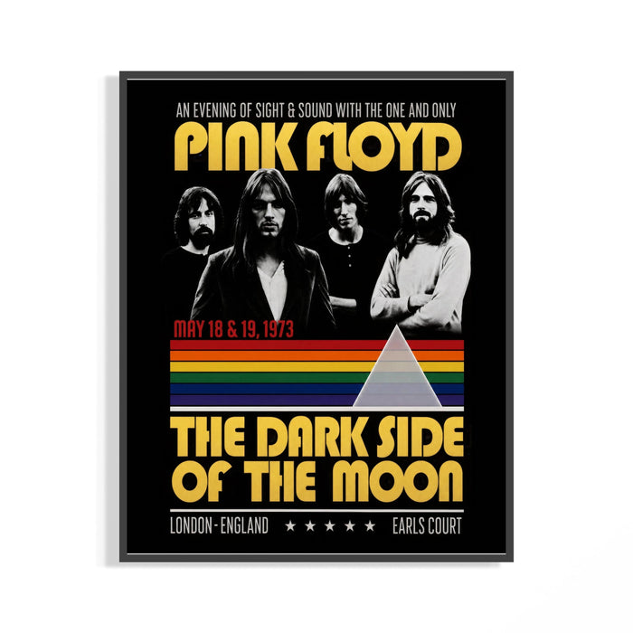 Framed Pink Floyd Dark Side of the Moon Earls Court 1973 print shown as a statement piece on a gallery wall