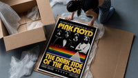 Pink Floyd Dark Side of the Moon Earls Court 1973 framed print being unboxed from protective packaging