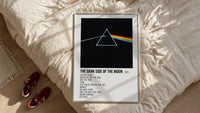 Pink Floyd Dark Side of the Moon Prism framed print styled on a bed with sneakers alongside