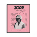 Framed Pink Tyler the Creator IGOR Tracklist print shown as a statement piece on a gallery wall