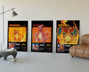 Pokemon Charmander Charmeleon and Charizard poster set of 3 styled in a contemporary living room