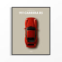 Porsche 911 Carrera RS 1995 red sports car top-down view poster on warm grey background in dark frame