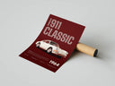 Porsche 911 Classic 1964 vintage car art print flat lay with cardboard shipping tube
