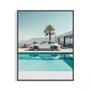 Framed White Porsche 911 Turbo classic sports car print displayed as a statement piece