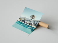 White Porsche 911 Turbo classic sports car poster styled above furniture in a modern room