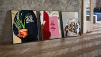 Positive Quotes Set of 3 leaning on parquet beside a vintage loft door