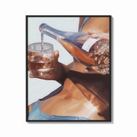 Framed Pouring a Sparkling Drink print shown as a bold statement piece on a clean gallery wall