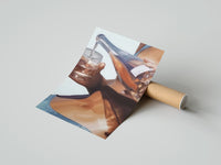 Gently curled Pouring a Sparkling Drink print beside its protective shipping tube