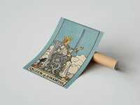 Gently curled Queen of Swords print beside its protective shipping tube